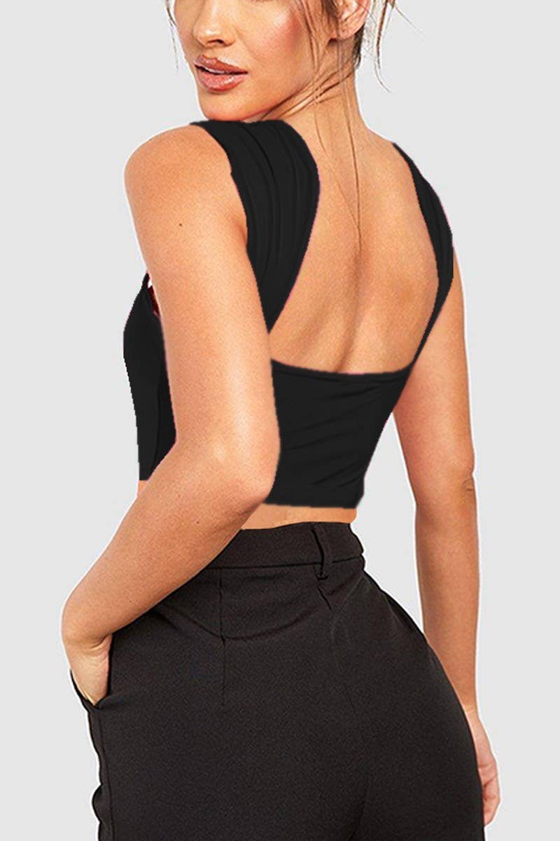 CWTTK0841_SLIM FIT NAVEL-EXPOSED SLEEVELESS TANK TOP