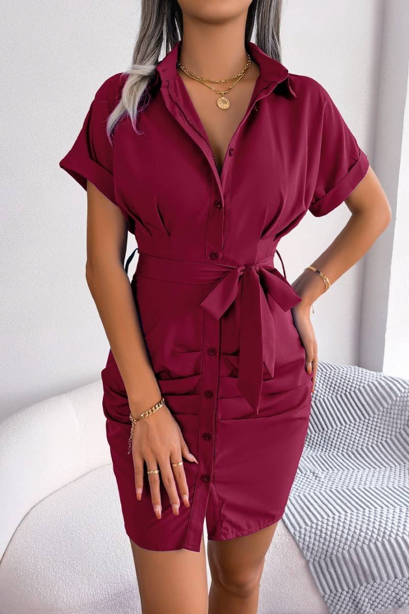 CWTDSS0052_BAT-SLEEVED WAIST COMPRESSION SHIRT DRESS