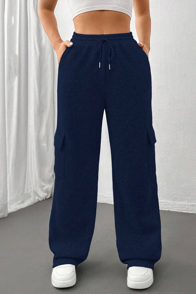CWBLP0975_POCKET ELASTIC WAIST STRAIGHT WIDE LEG SWEATPANTS