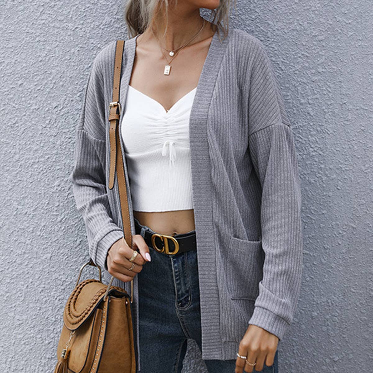 BASIC LONG SLEEVE SOLID COLOR UNBUTTONED CARDIGAN