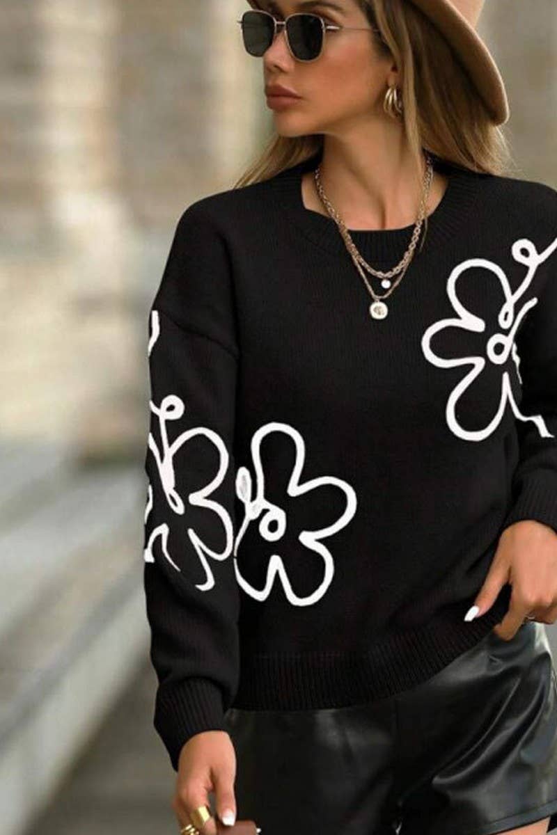 CWOSWL07304_3D FLORAL EMBROIDERED CREWNECK KNIT SWEATER