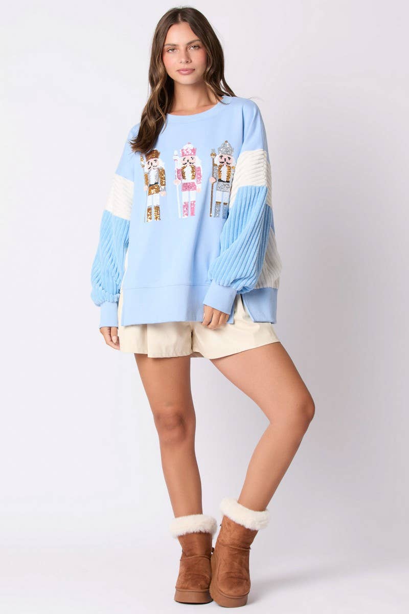 CWTBLL01267_CHRISTMAS SOLDIER SEQUIN COLORBLOCK SWEATSHIRT