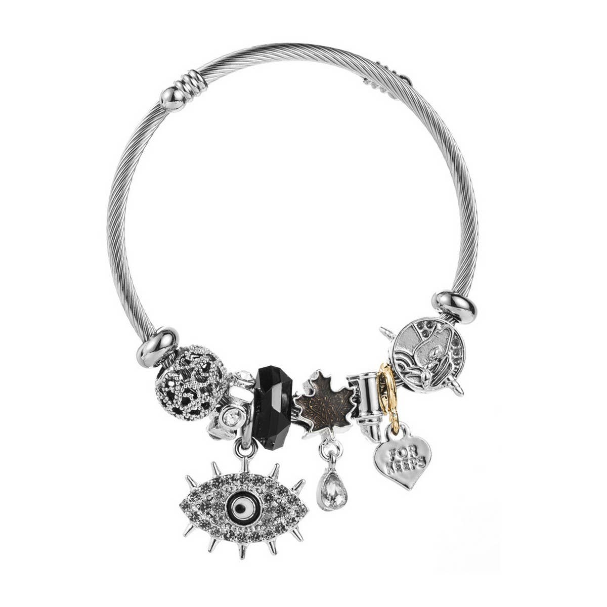 Silver Stainless Steel Evil Eye BFF Bracelet