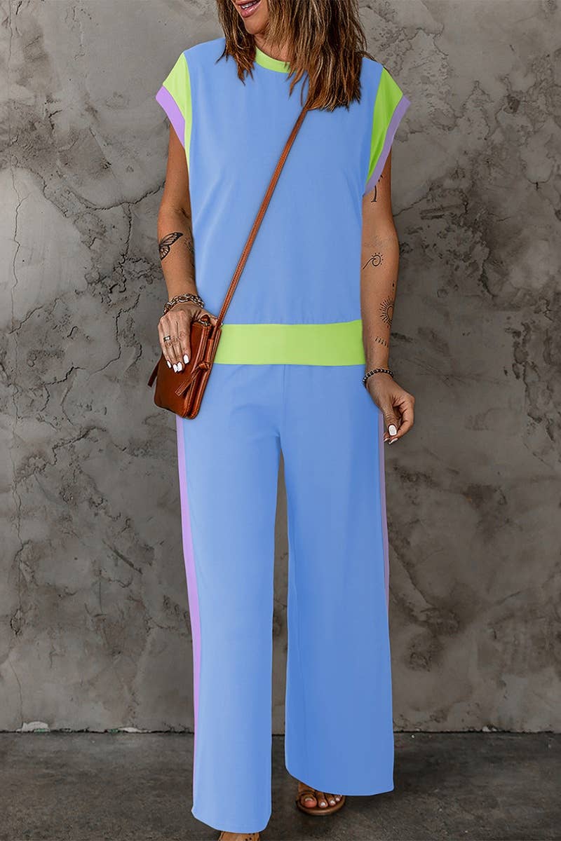 CWSS0701_CASUAL SLEEVELESS TOP CAPRI TROUSER SUIT