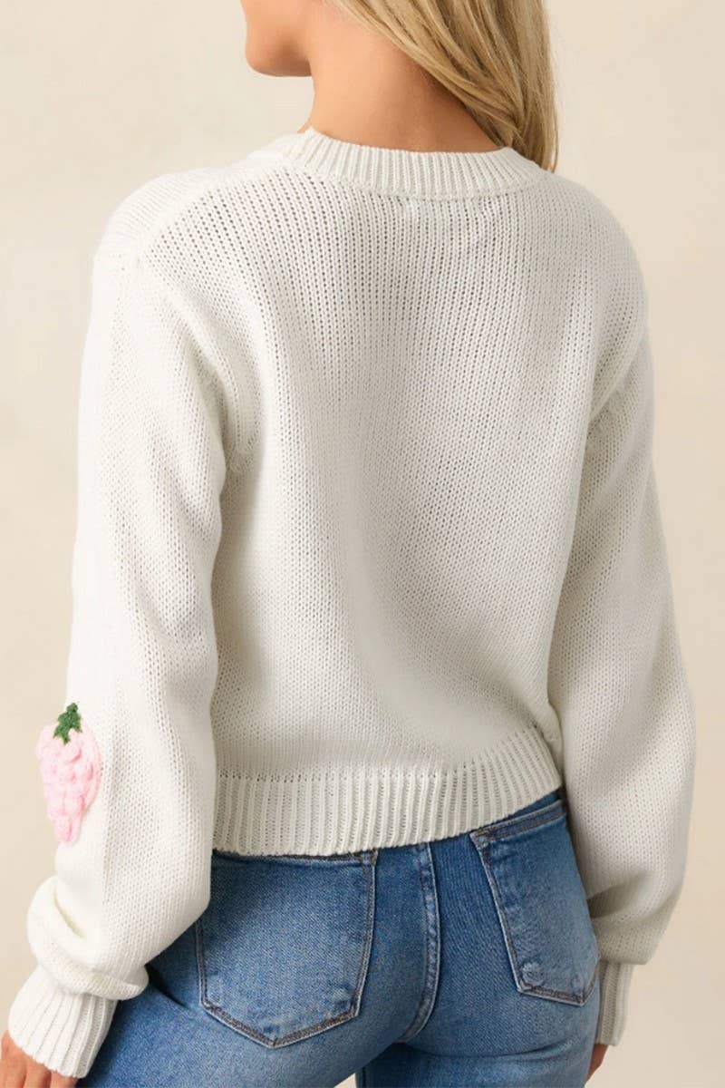 CWOSWL6959_3D STRAWBERRY APPLIQUE ELEGANT PULLOVER SWEATER