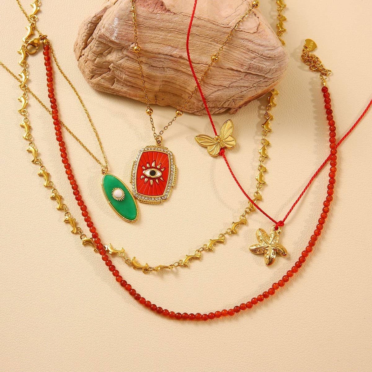 Starfish Eye Pendant Necklace Handmade Enamel_CWMM8872
