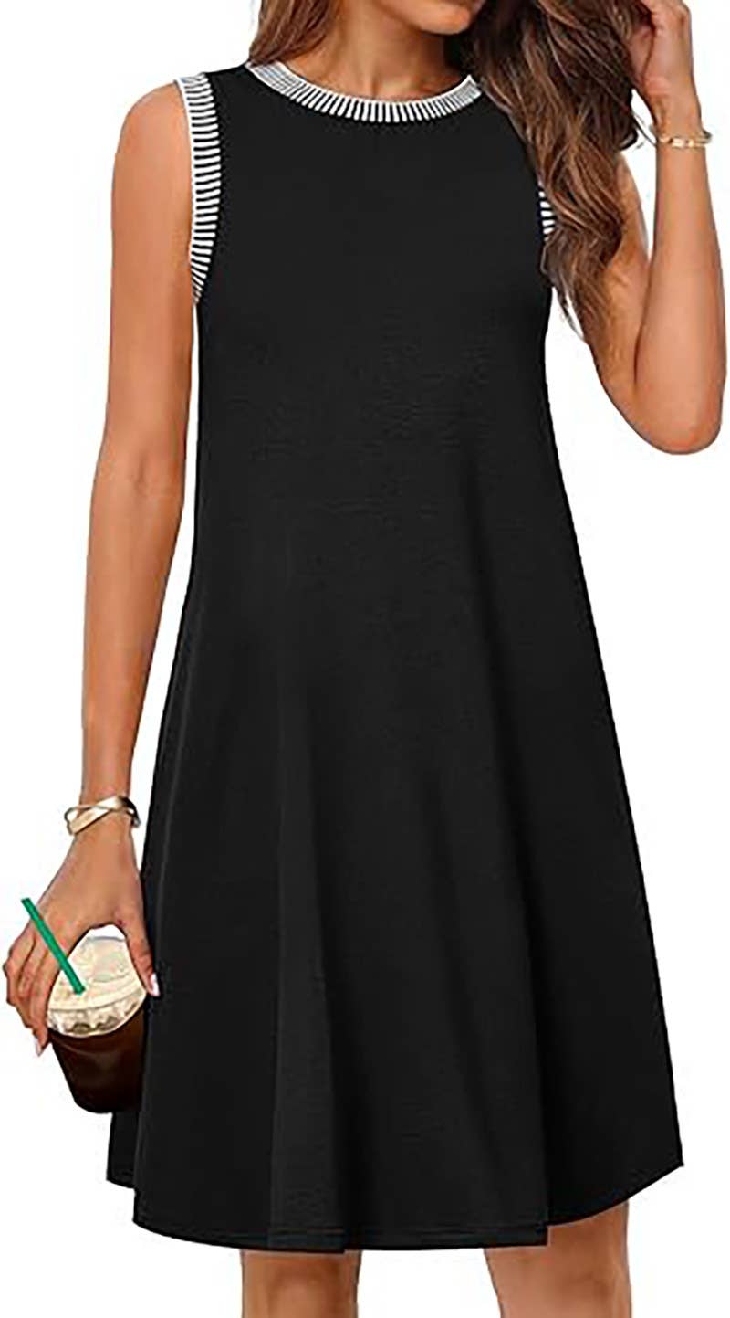 CREW-NECK LOOSE CASUAL SLEEVELESS MINI DRESS