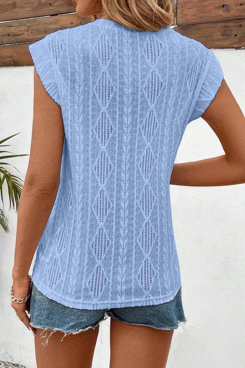 CWTBLS1615_ROUND NECK JACQUARD LOOSE T-SHIRT VEST