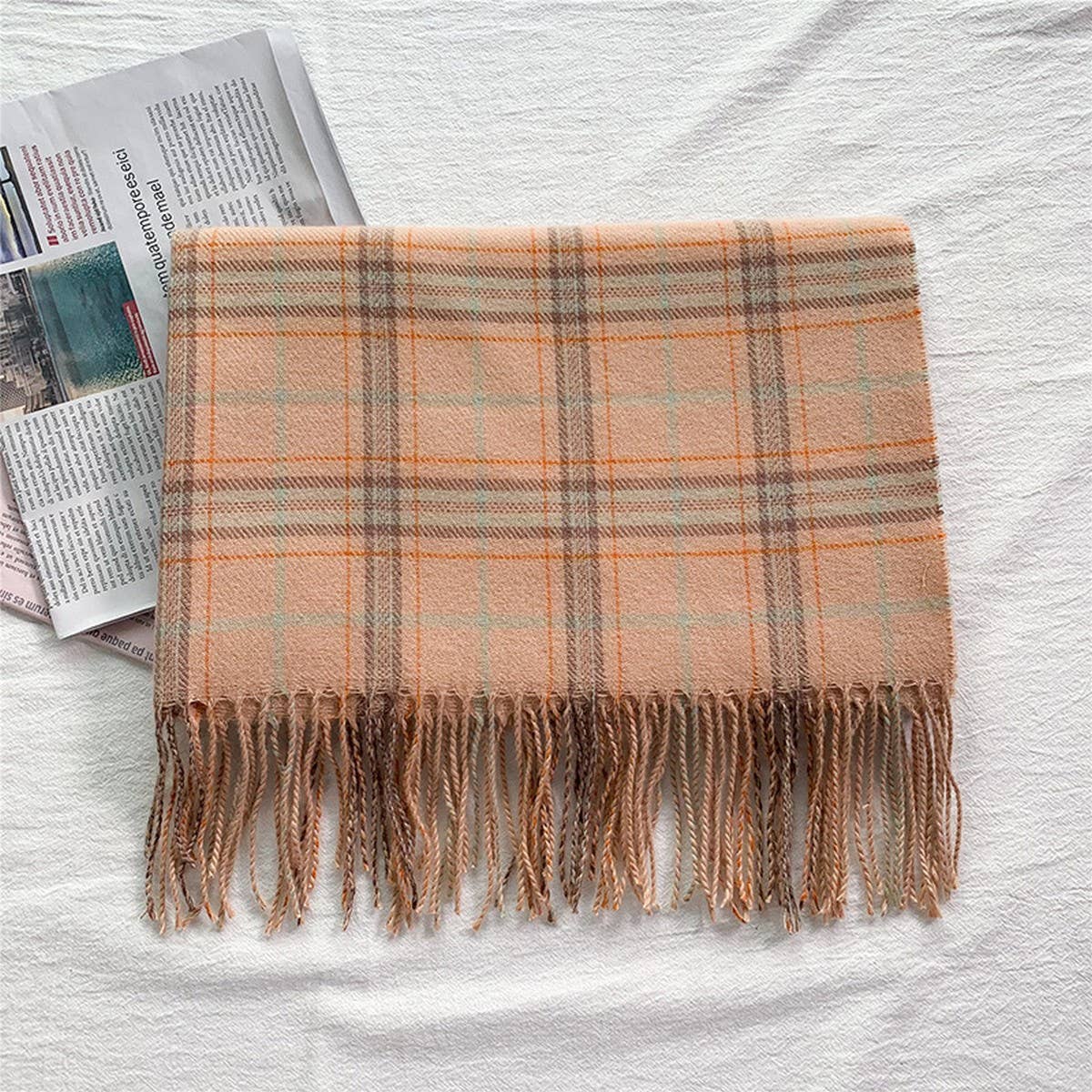 WINTER WARM LATTICE LARGE SCARF FRINGE SHAWL
