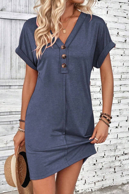 CWDTD0425_SUMMER V-NECK FASHIONABLE RAGLAN SLEEVE DRESS