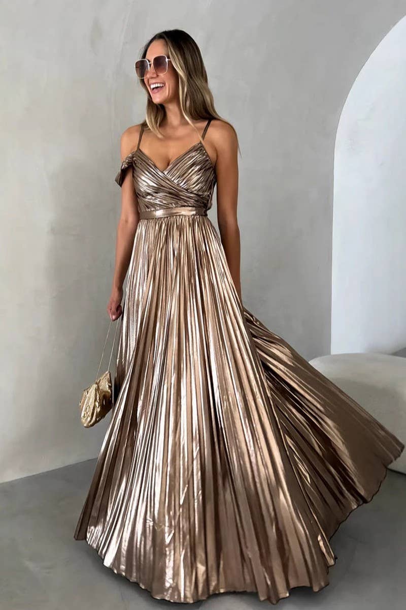 CWDHL0942_V-NECK ELEGANT TEMPERAMENT SEXY WAIST HALTER DRESS