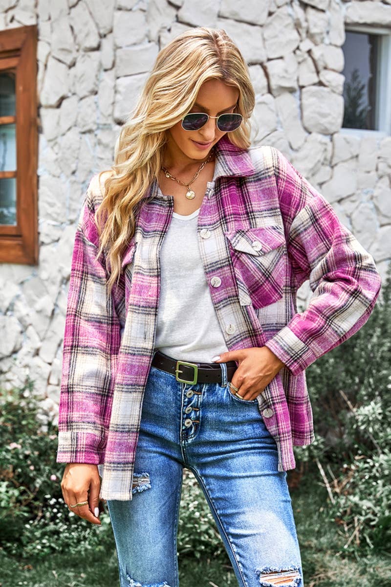CWTSTL1712_AUTUMN PLAID SHIRT LONG SLEEVE TOP COAT