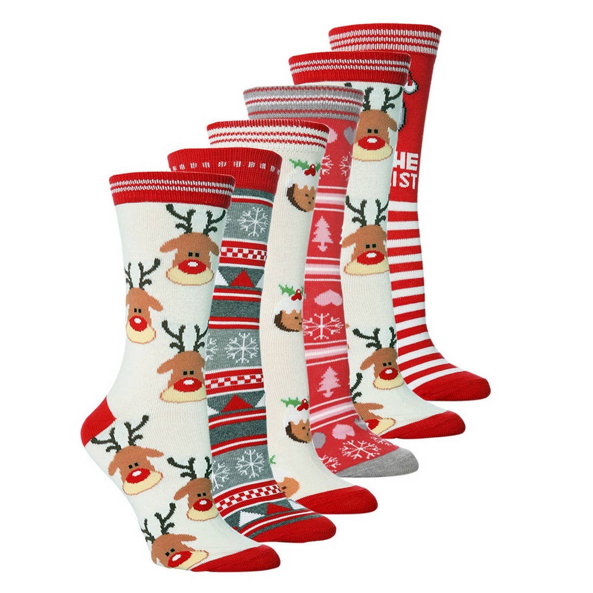 CWMS0812_Christmas Personality Elk Snowflake Santa Red Socks