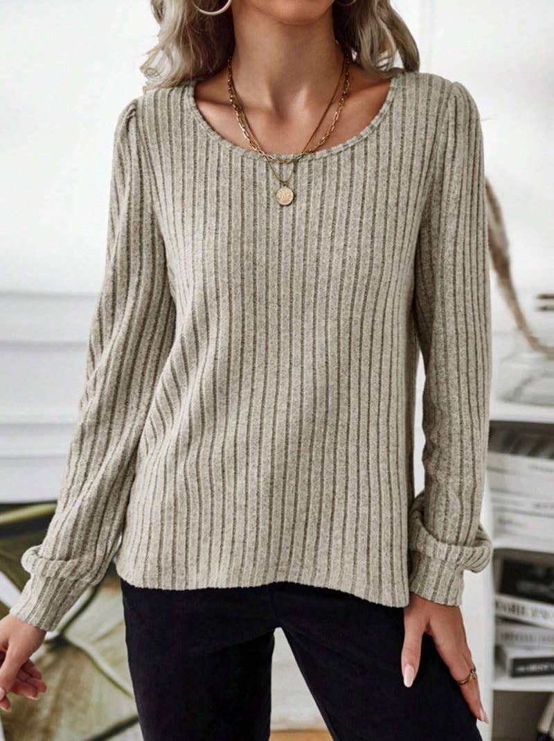 CASUAL SOLID COLOR V-NECK PIT STRIPE SWEATER