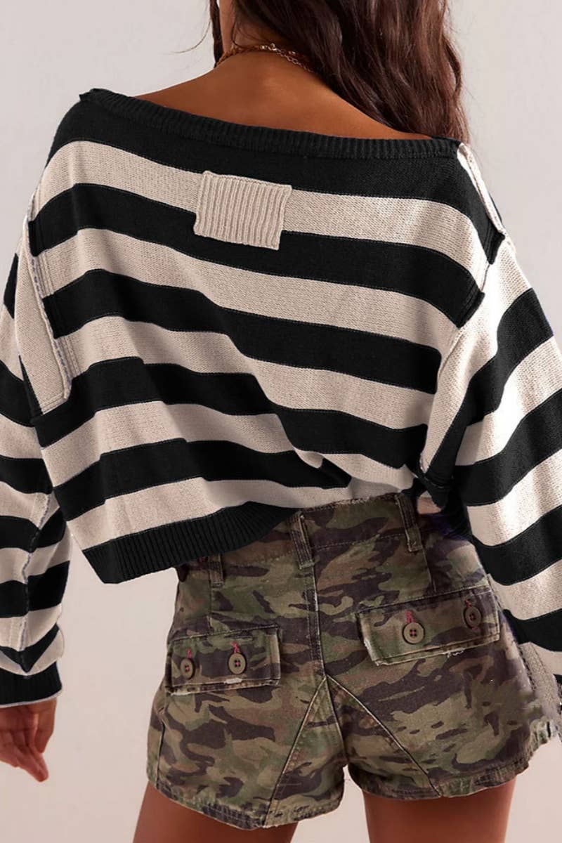 CWOSWL5845_WINTER STRIPED LONG-SLEEVED KNIT SWEATER