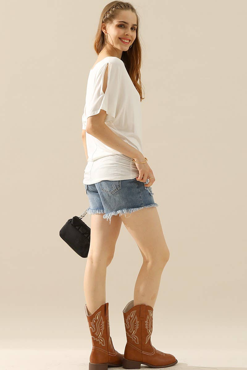 CWTTS640_DOLMAN SIDE SLIT SHORT SLEEVE BOAT NECKLINE TEE