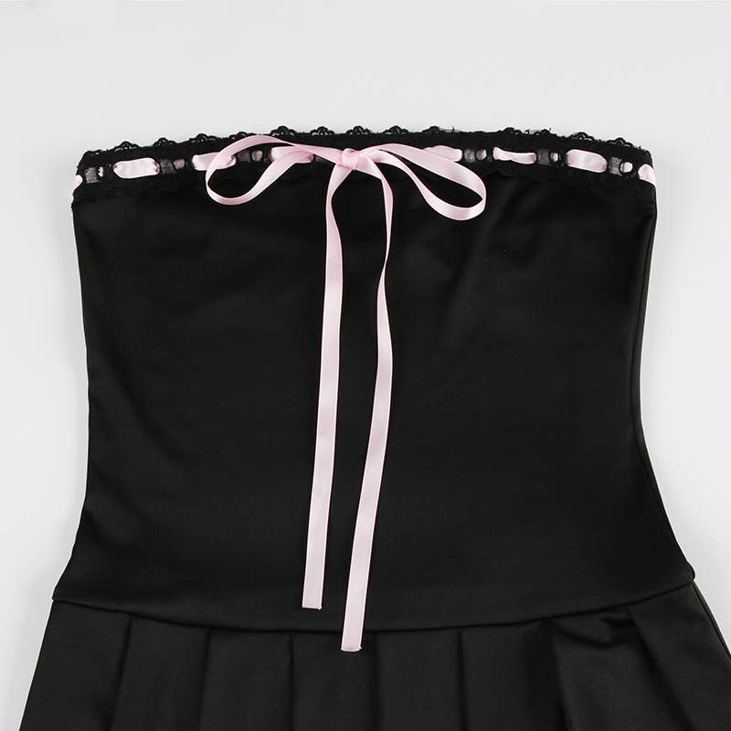 BACKLESS TOP TOP SOLID COLOR LACE-UP DRESS