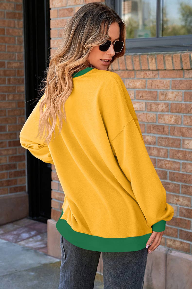 COLOR CONTRAST PATCHWORK CREW NECK PULLOVER WOMAN