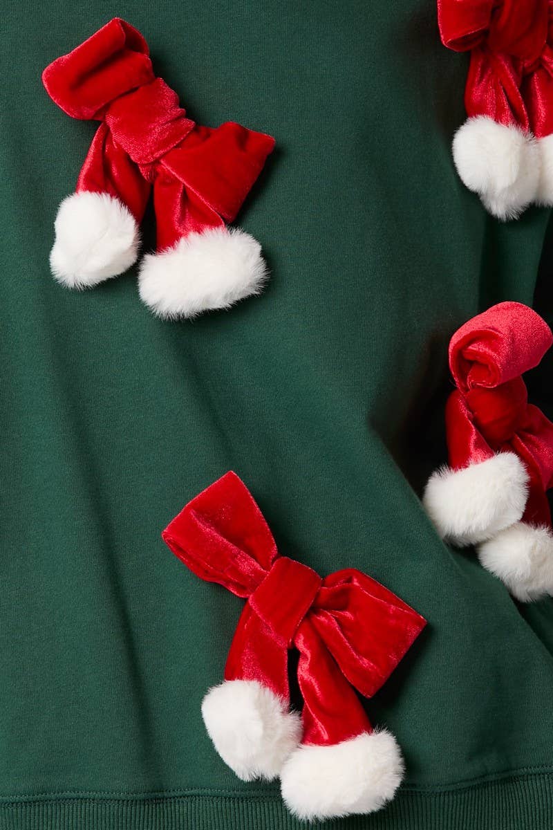 CWTBLL01275_CHRISTMAS BOW DECOR PULLOVER SWEATSHIRT
