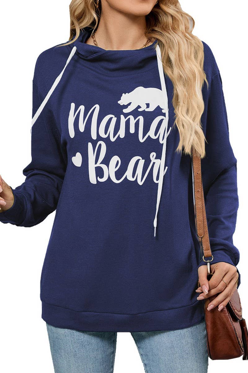 CWOHOL00662_BEAR PRINT HOODED DRAWSTRING SWEATSHIRT
