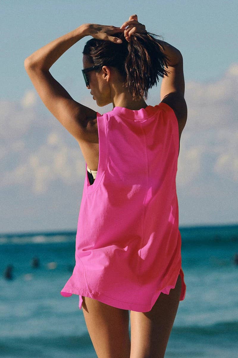 CWTBLSL0673_DEEP V-NECK SLIT POCKET VEST TENNIS SPORTS TOP