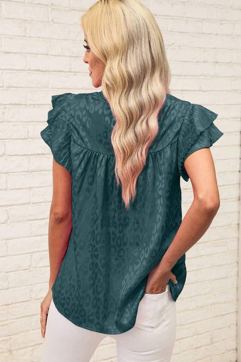 CWTBLSL0444_PRINTED LOTUS SLEEVES WITH WAVY COLLAR TOP