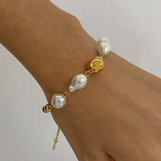 Titanium Steel Baroque Pearl Bracelet,Luxury Style