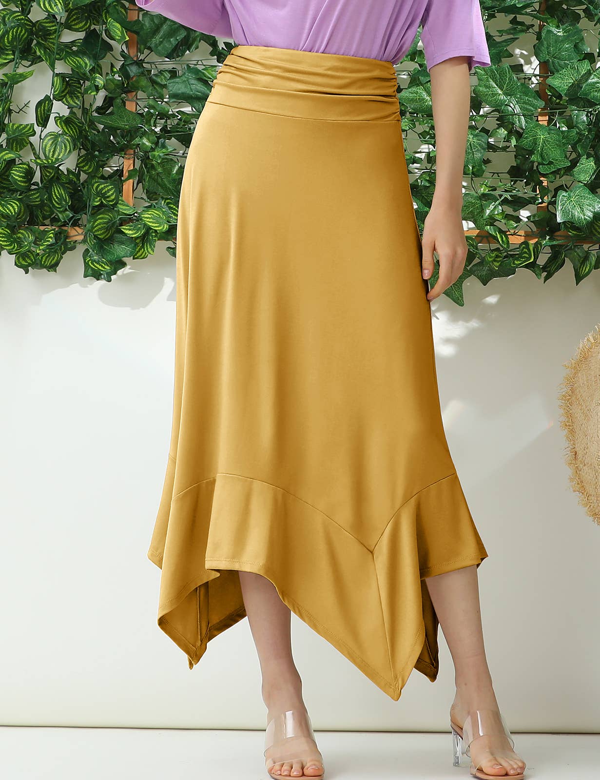 CWBLS118_HANDKERCHIEF HEMLINE WAIST LONG FLOWY SKIRT