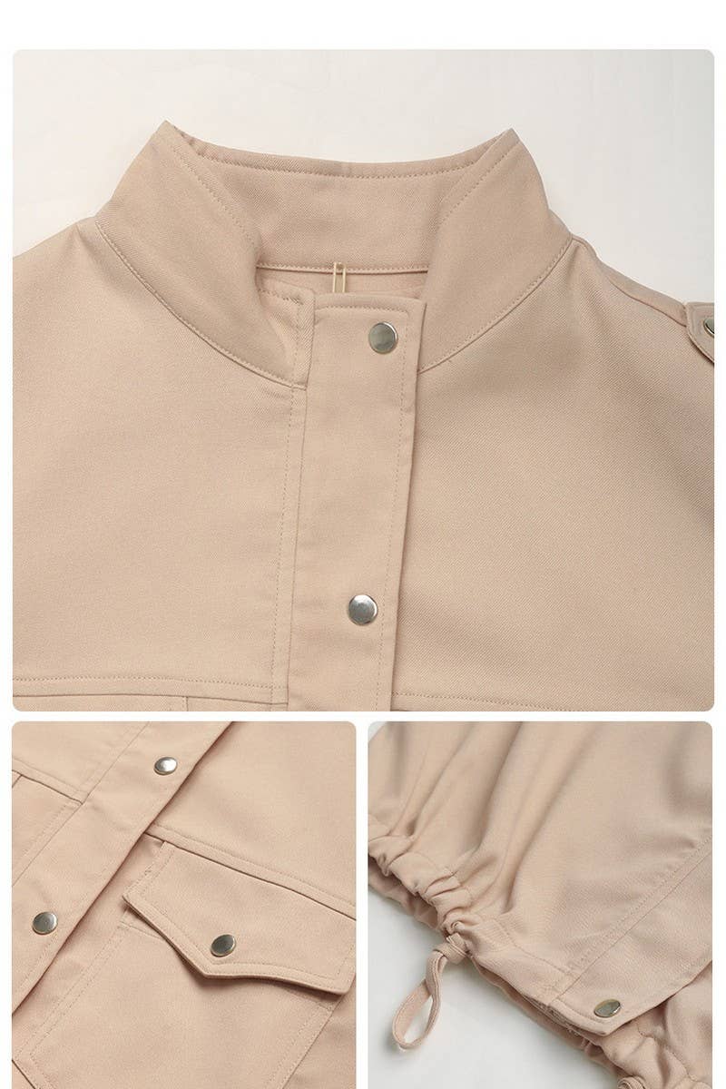 CWOCO0378_STAND COLLAR SOLID COLOR CASUAL JACKET