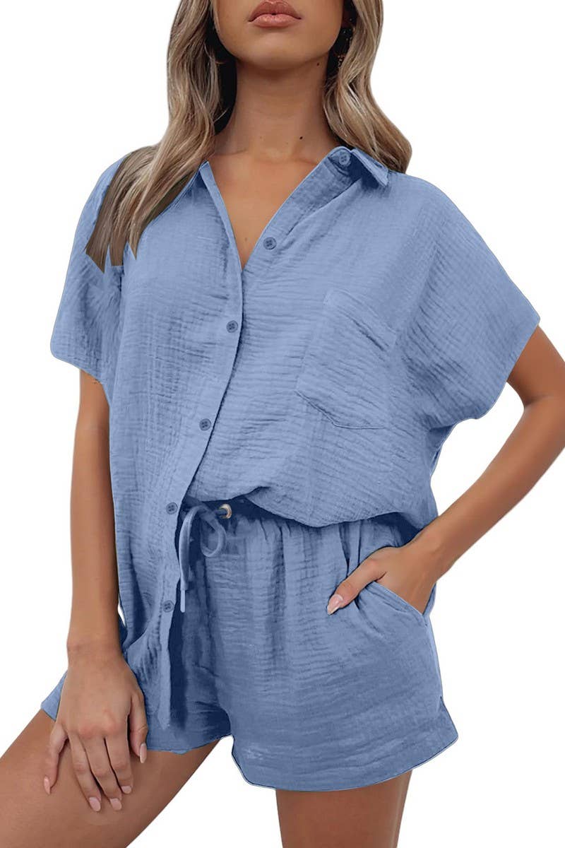 CWSS01305_CASUAL AND FASHIONABLE SHIRT AND SHORTS SET