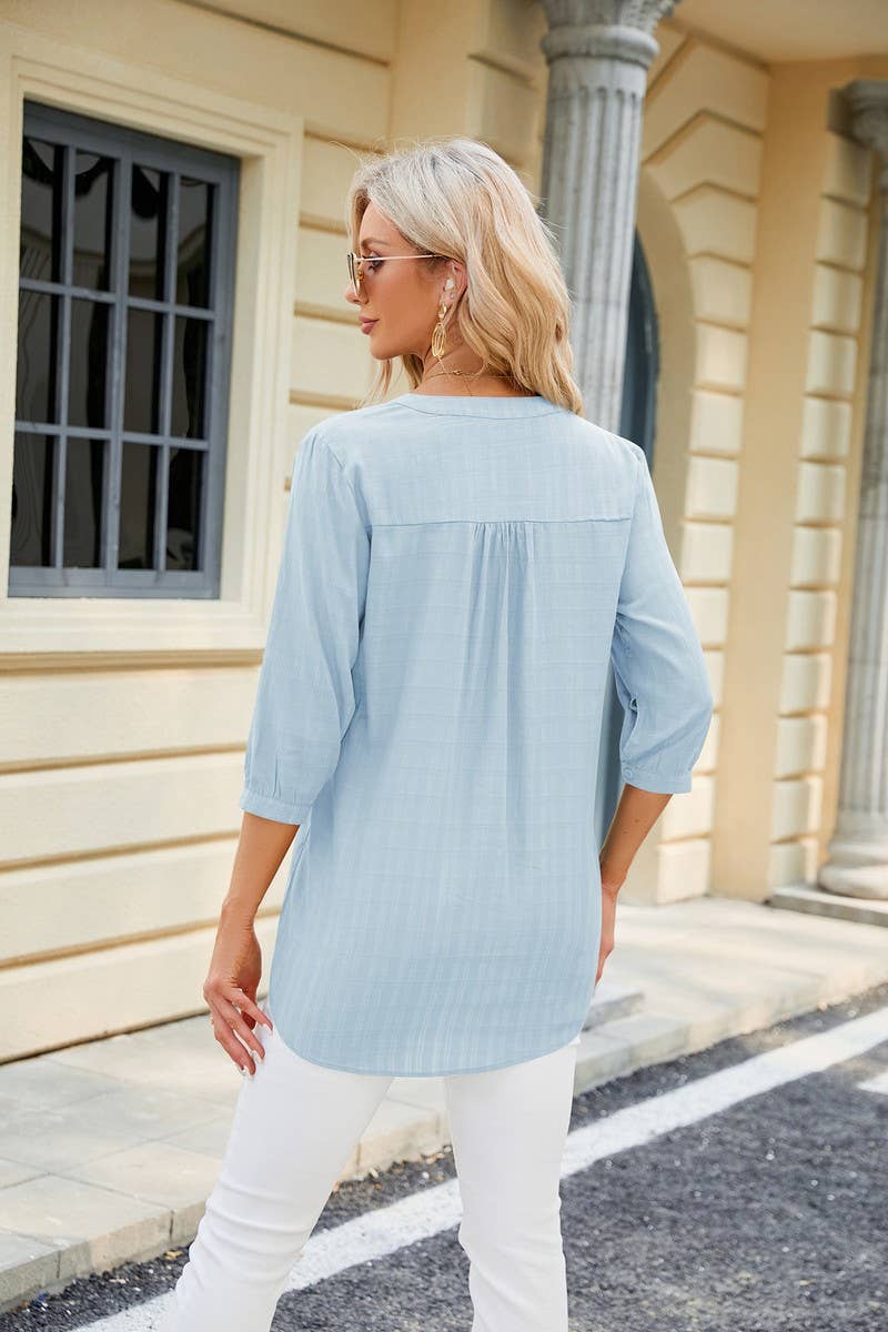 CWTTS0829_3/4 Sleeve V Neck Knit Top