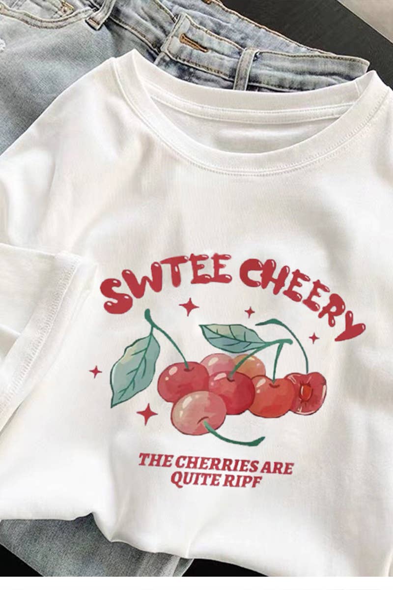 CWTTS0966_CHERRY PRINT CASUAL T SHIRT