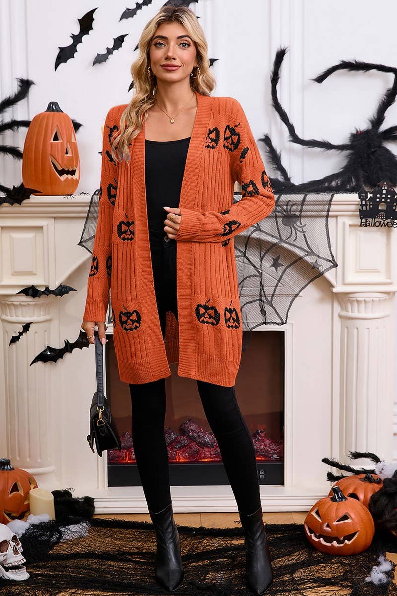 CWOCAL00699_HALLOWEEN PUMPKIN JACQUARD KNIT CARDIGAN