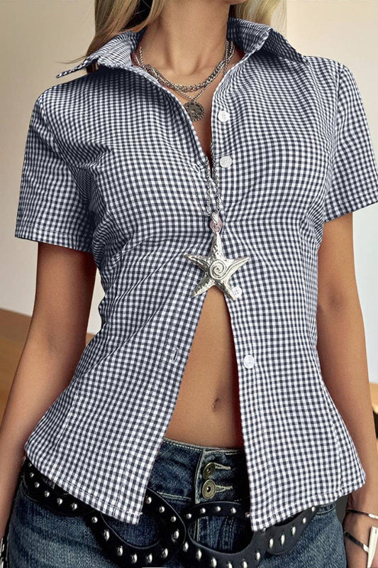CWTSTS00827_CASUAL PLAID BUTTON SHORT SLEEVE SHIRT