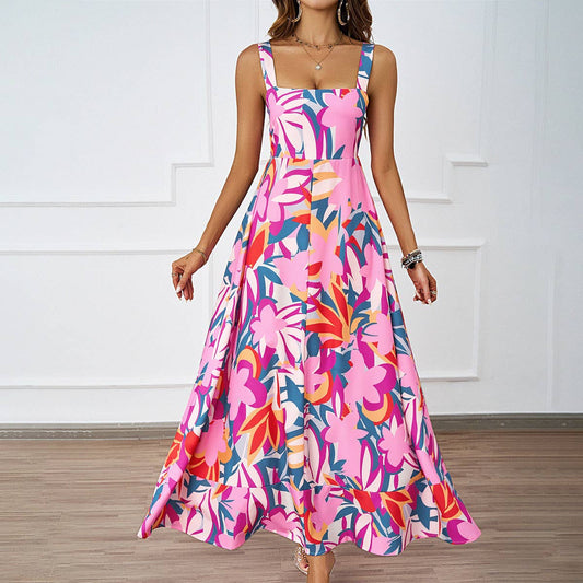 Flowy A-line floral print dress with halter