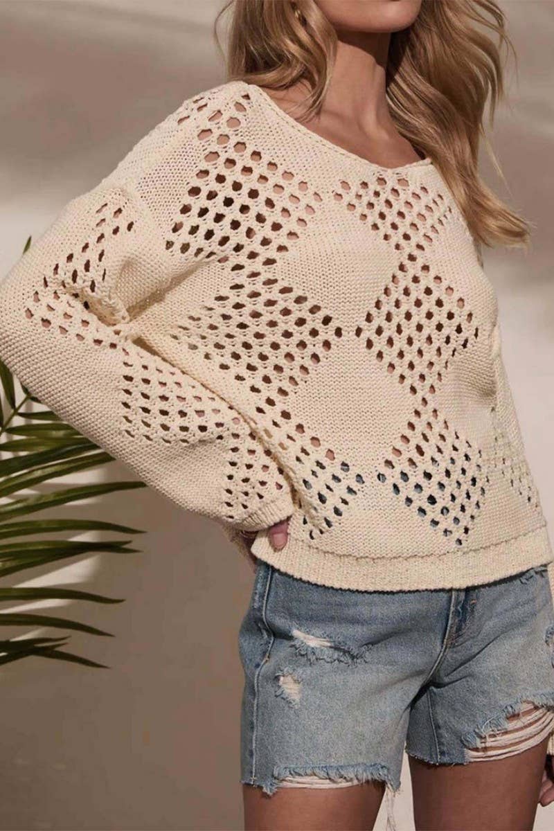 CWOSWL6870_CHIC OFF SHOULDER HOLLOW OUT KNIT SWEATER