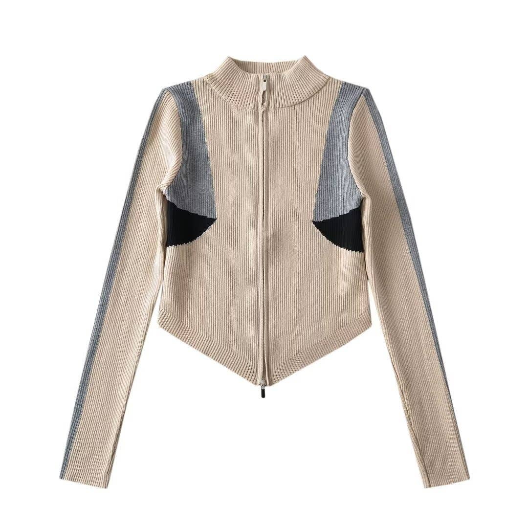 DESIGN SENSE COLOR CONTRAST DOUBLE ZIP SWEATER