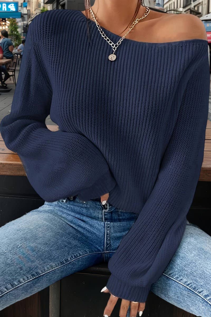 CWOSWL07624_SOLID OFF SHOULDER LOOSE KNIT PULLOVER