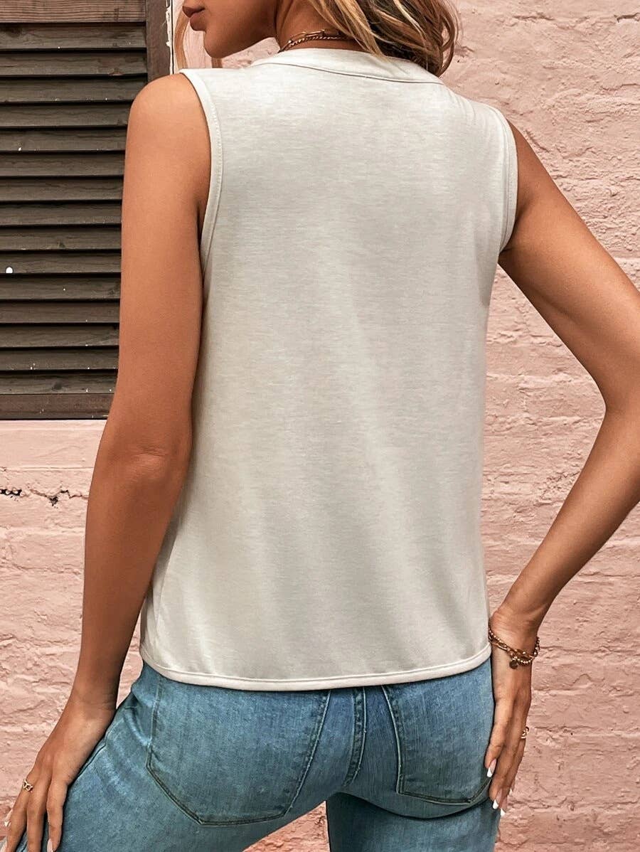 ELEGANT PLEATED V-NECK TANK BLOUSE