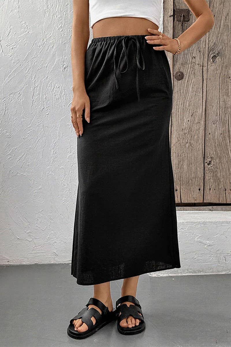 CWBLS0553_CASUAL SOLID BASIC VERSATILE MIDI SKIRT