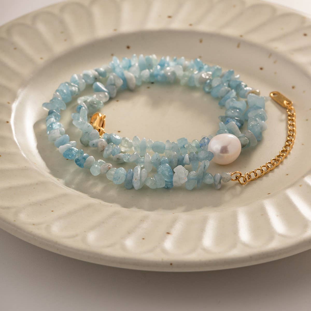 NAVY BLUE MULTIFUNCTIONAL GRAVEL PEARL NECKLACE