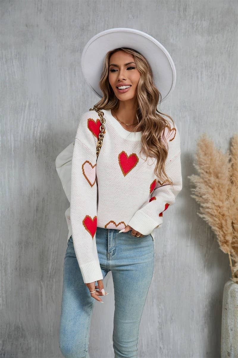 CWOSWL5782_CONTRAST VALENTINE'S DAY HEART PEACH SWEATER