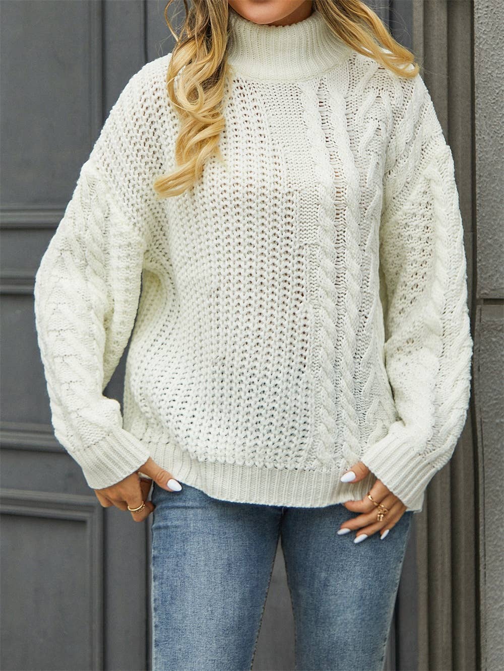 CWOSWL1035_Turtle Neck Long Sleeve Pullover Sweater