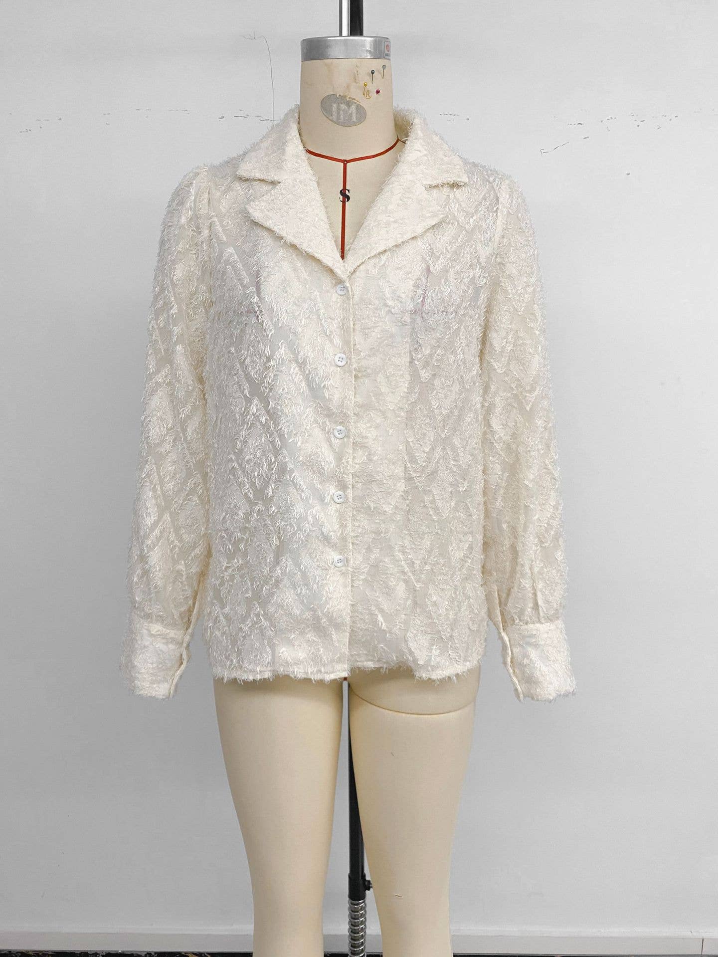 Diamond-patterned suit collar long-sleeved shirt
