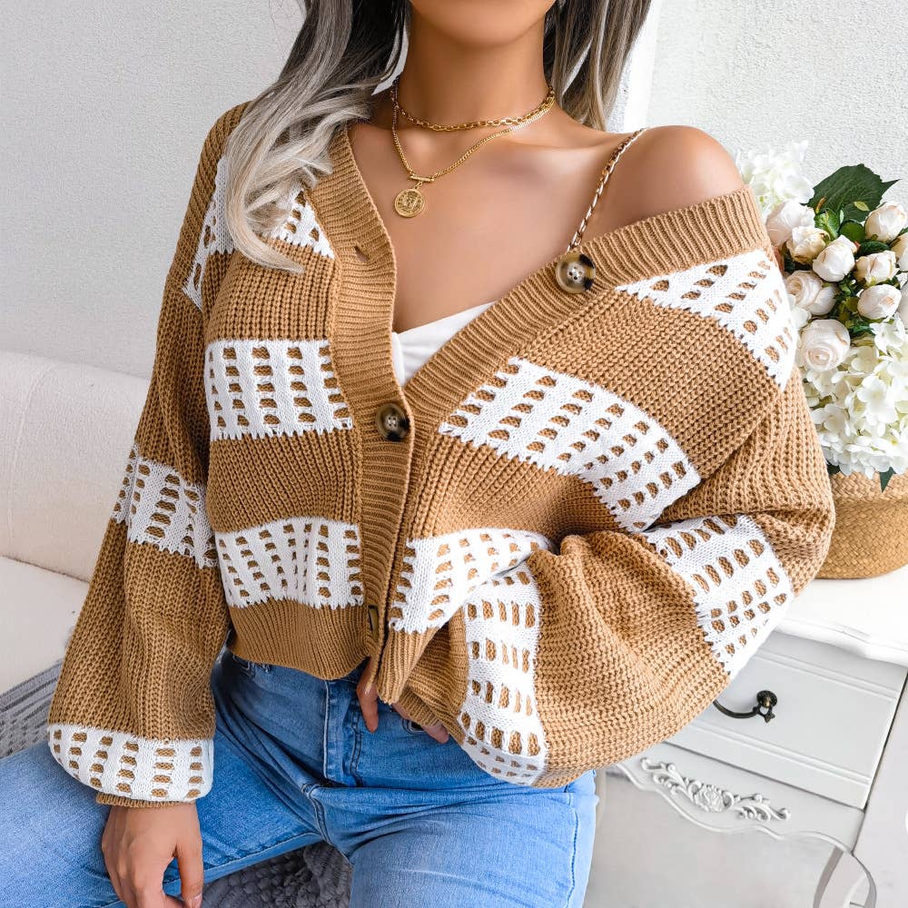 Design lantern sleeve cardigan sweater jacket