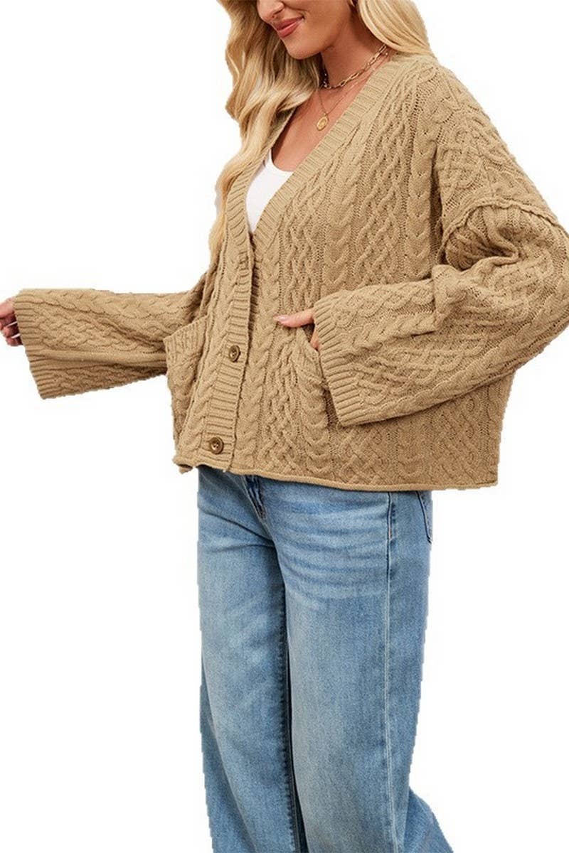 CWOCAL00778_LOOSE FIT CABLE KNIT POCKET CARDIGAN