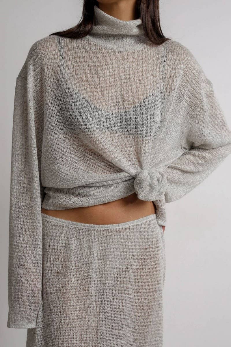 CWSTB1519_SOLID COLOR SEE-THROUGH KNITTED LONG-SLEEVED SUIT