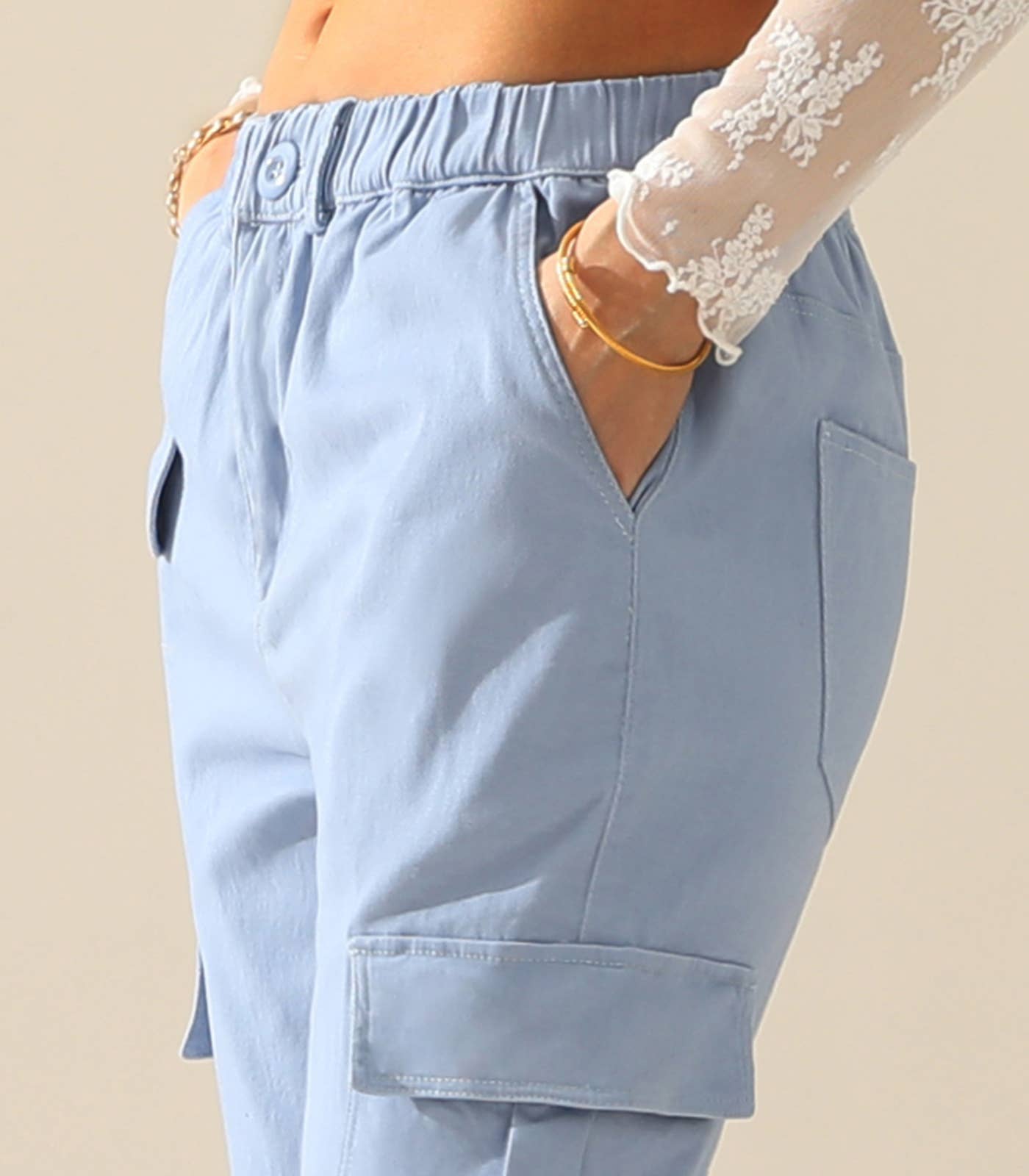 CWBLP400_Elastic Waist Cargo Pants Cotton Cargo Work Pants