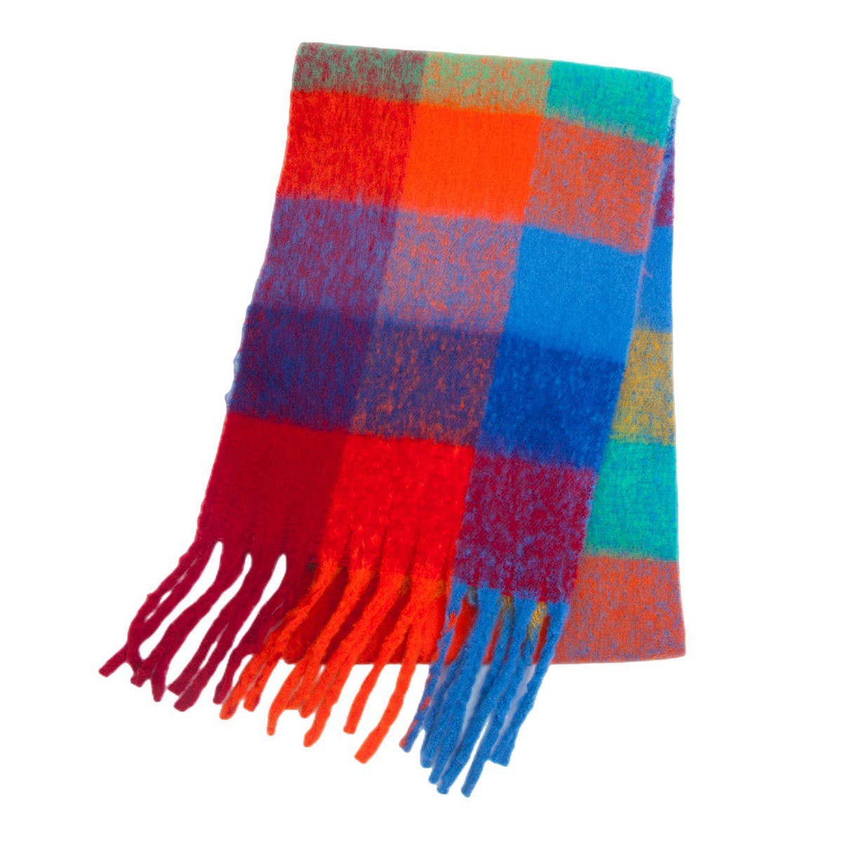 Rainbow Plaid Fuzzy Scarf--Thick Winter Shawl Wrap_CWASC1051