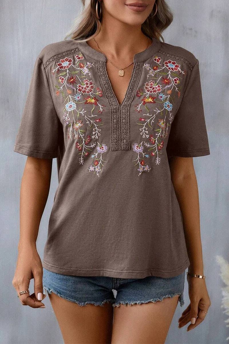 CWTTS1376_SUMMER FASHION EMBROIDERY STITCHING LACE TOP